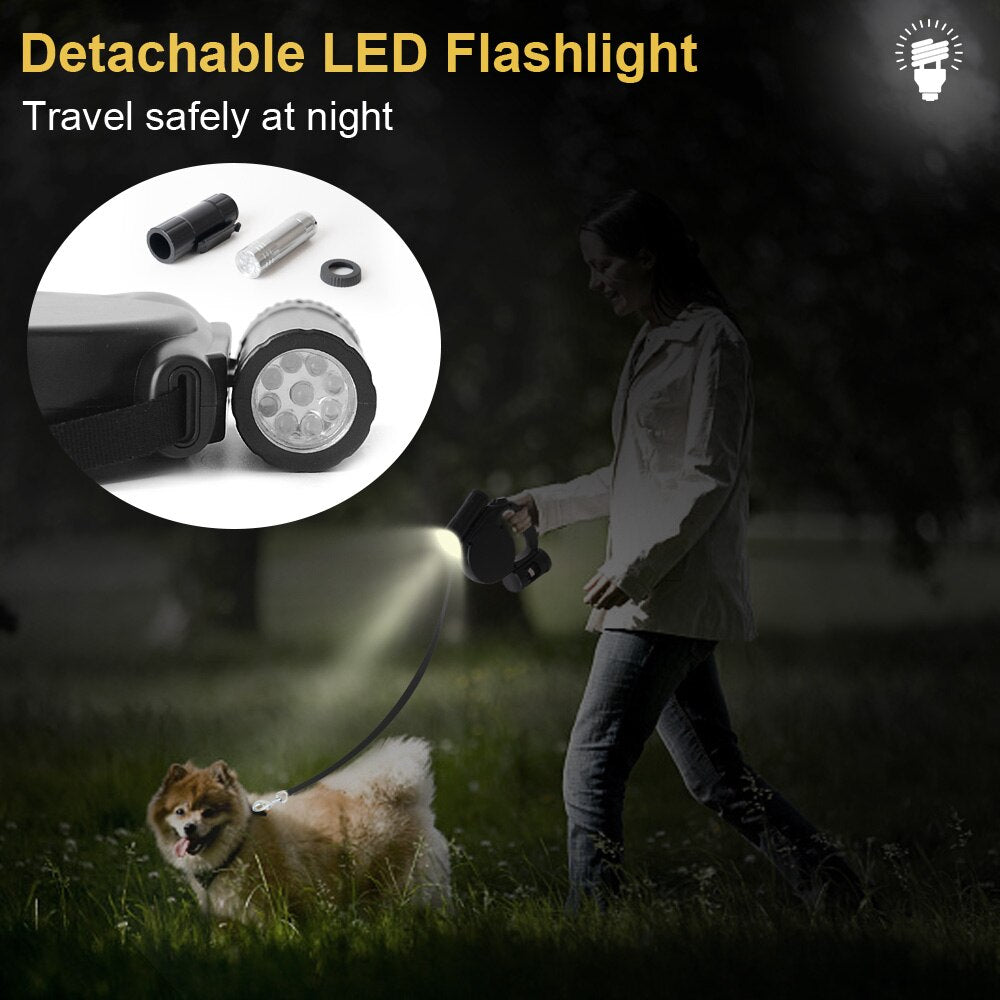 Retractable Dog Leash 4.5M with LED Flashlight And Garbage Bag Durable Nylon Dog leashes For Small Medium Dogs - anconmall