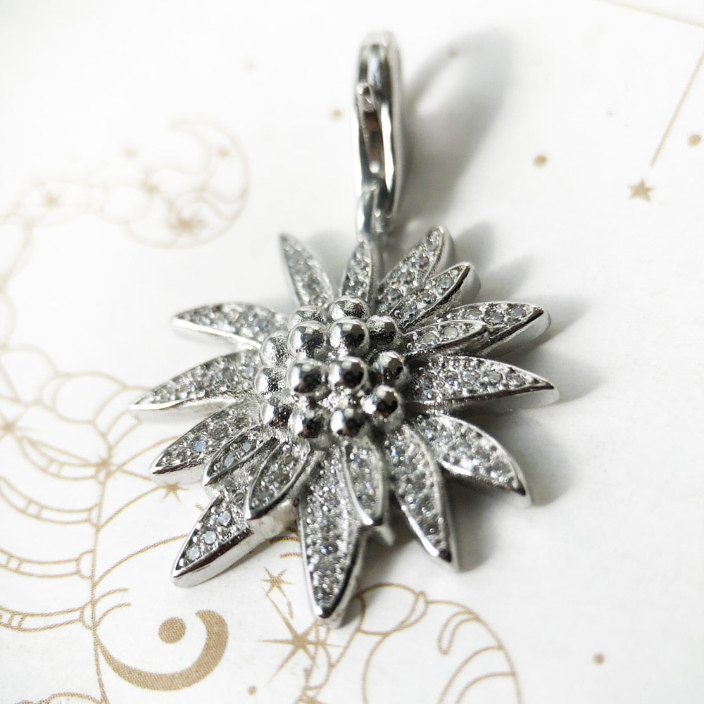 Necklace Edelweiss,2021 Winter Brand New Romantic Fine Jewelry Europe 925 Sterling Silver Bijoux Gift For Women