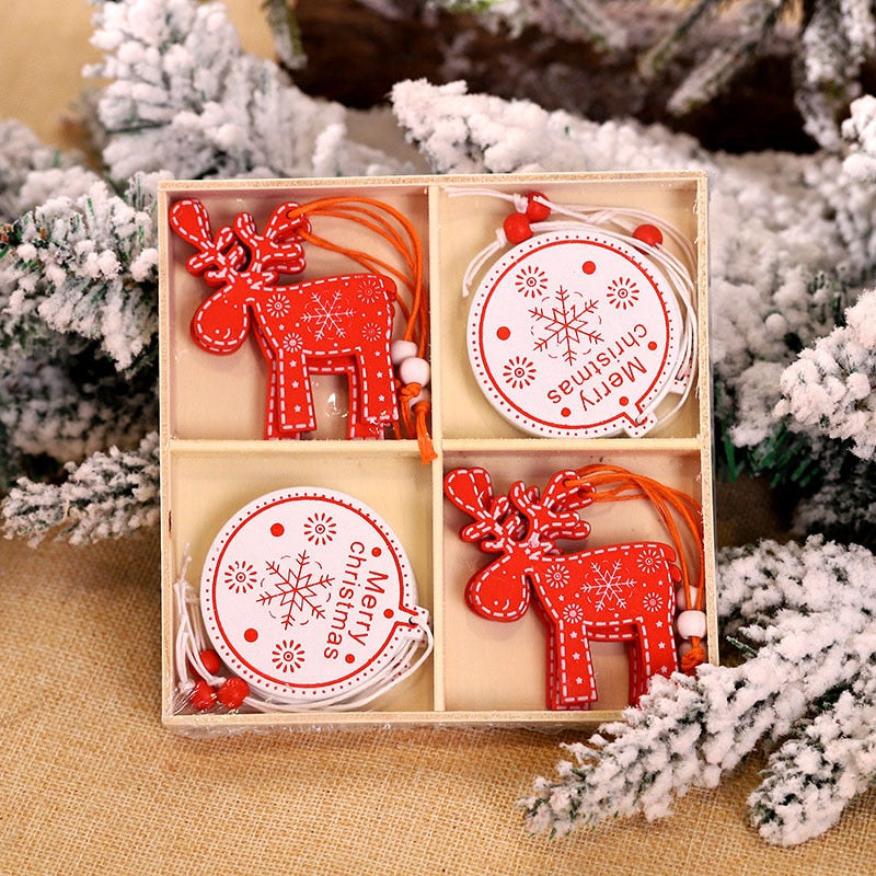 12Pcs Christmas Snowflakes Wooden Pendants Xmas Tree Hanging Ornaments Christmas Decorations for Home Navidad Gift New Year 2023