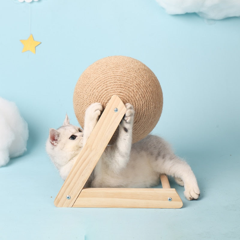 Cat Scratching Ball Wood Stand Pet Furniture Sisal Rope Ball Toy Kitten Climbing Scratcher Grinding Paws Scraper Toys For Cats - anconmall