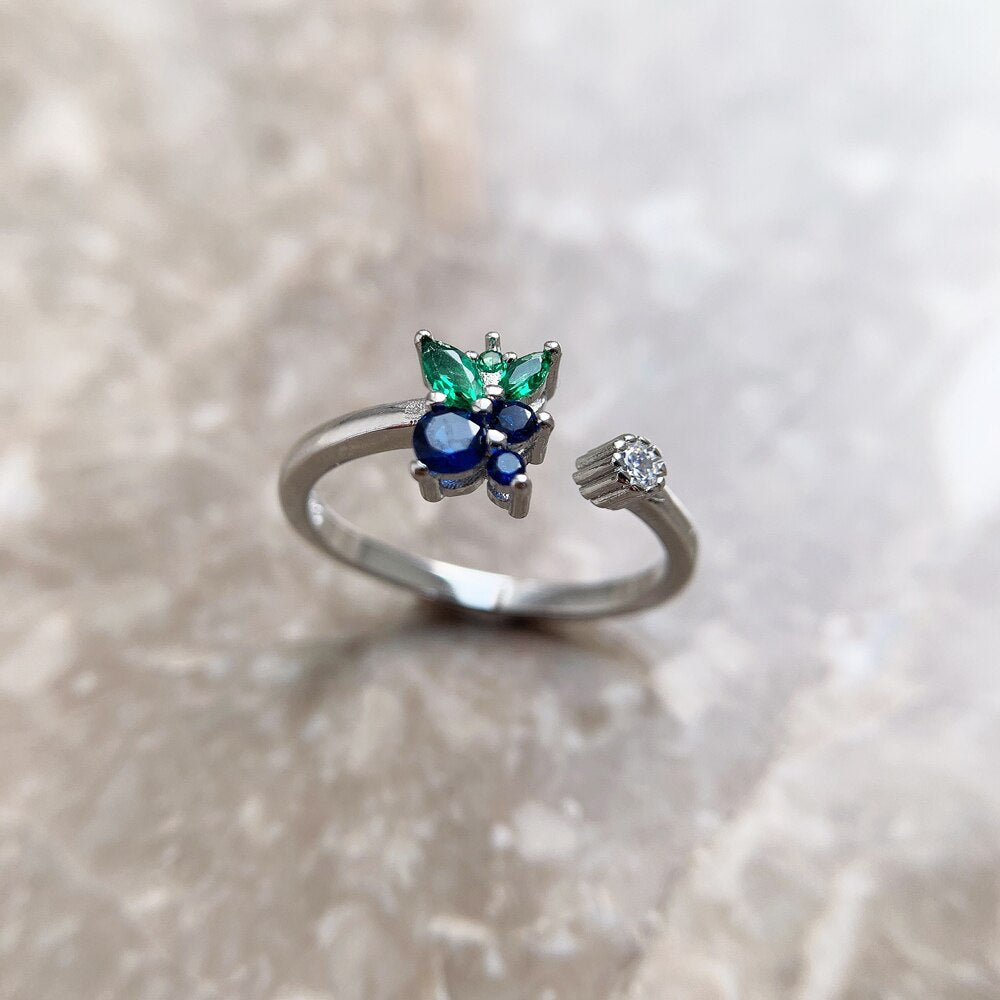 Open-end Blueberry Ring,Europe Style Fine Jewerly For Women,2022 Summer Sweet Fruits Gift In 925 Sterling Silver