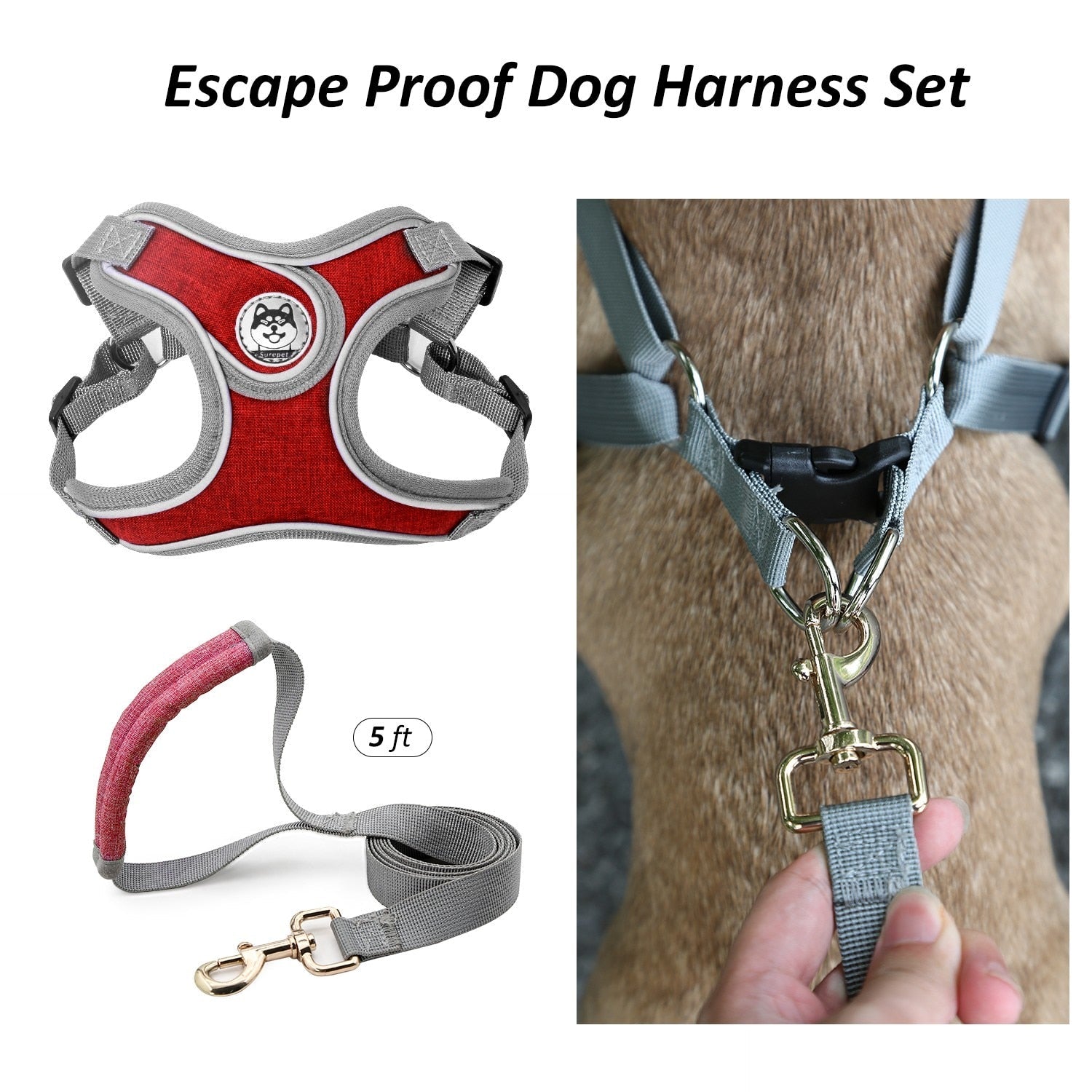 Dog Harness Leash Set No Pull Nylon Vest Harnesses Reflective Chest Strap Leads for Small Large Dogs Teddy, Pug, French Bulldog - anconmall