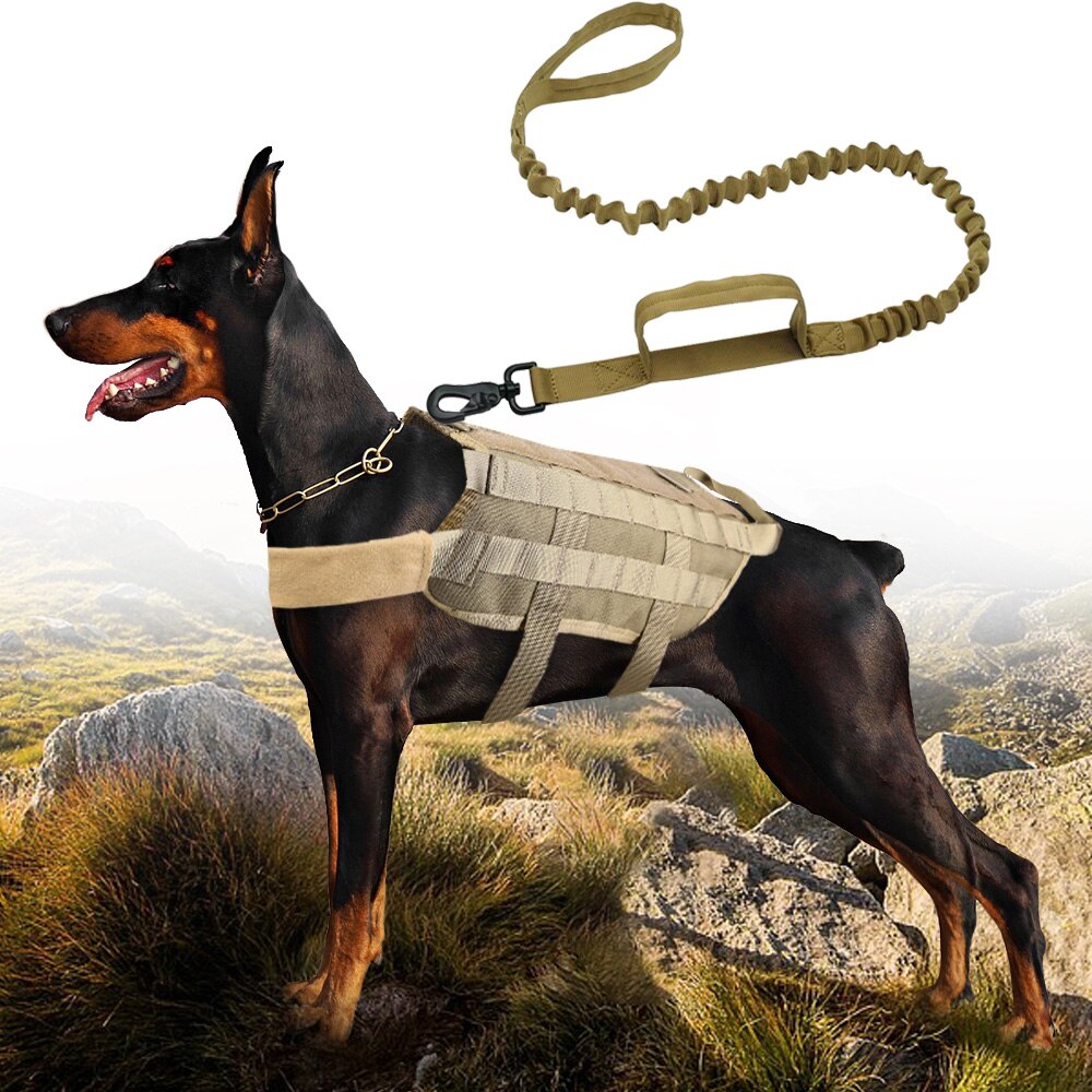 Dog Harness Vest with Leash Adjustable Nylon Military Tactical Hound K9 Training Patrol for Small Medium and Large Dogs Shepherd - anconmall