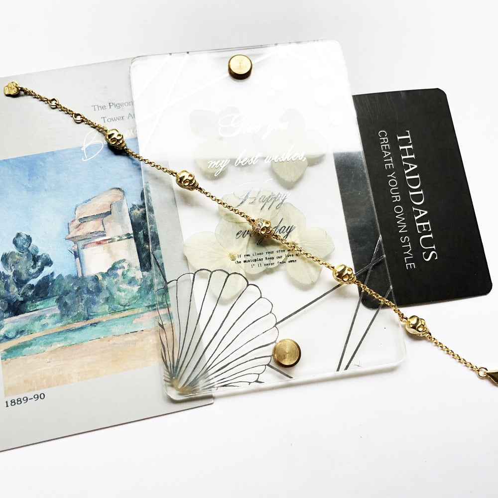 Bracelet 5 Skulls Gold Summer New Link Chain 925 Sterling Silver Jewelry Gift For Women