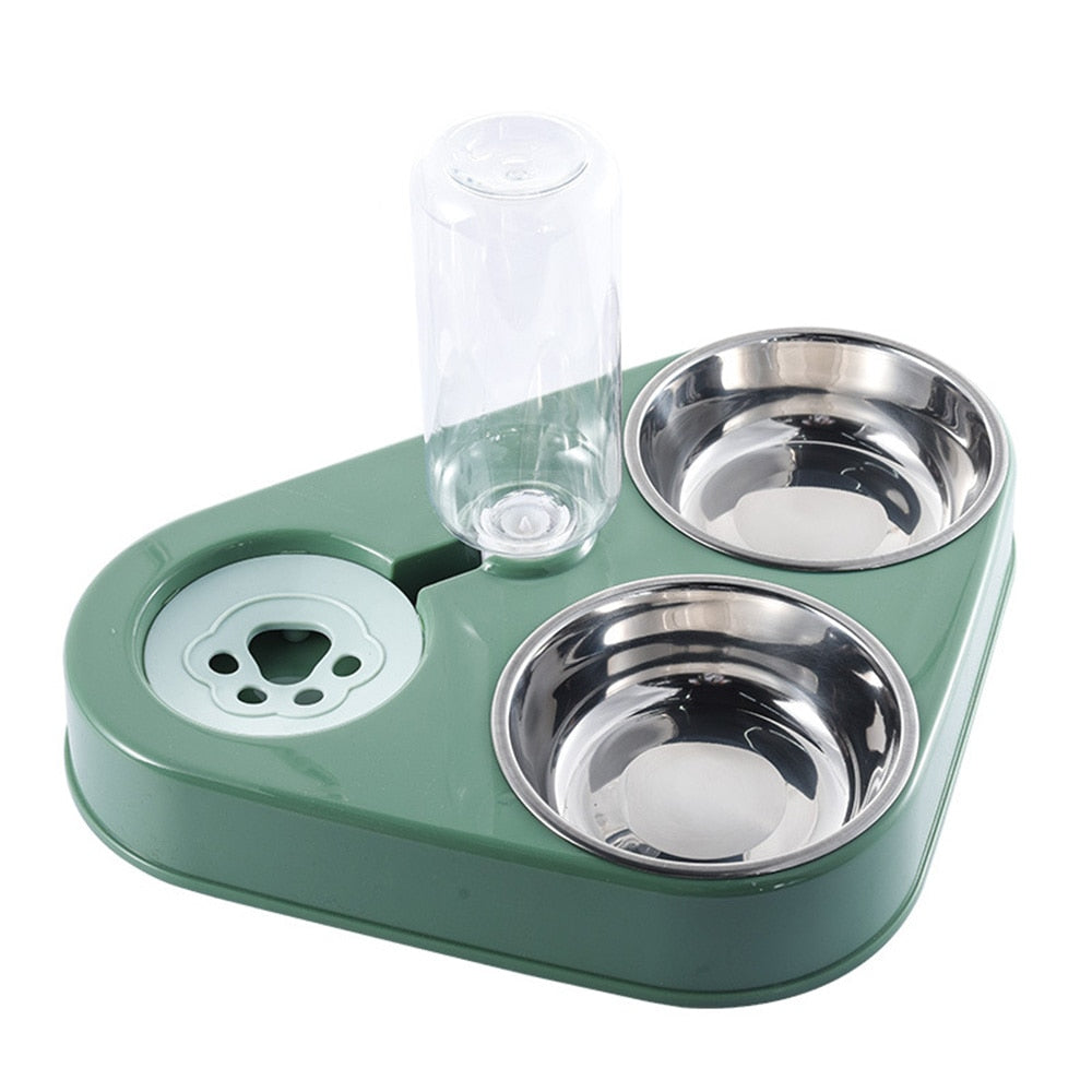 Pet Bowl Three Bowl Automatic Feeder and Water Anti Overturning Pet Dog Moisture Proof Mouth Stainless Steel Bowl for Cats - anconmall