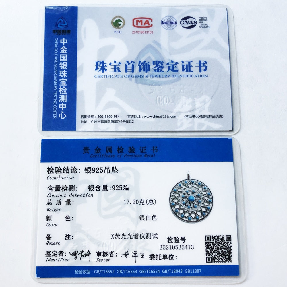 Pendant Blue Turquoise Stone Ornament Brand New Fashion 925 Sterling Silver Jewelry Europe Accessories Gift For Women