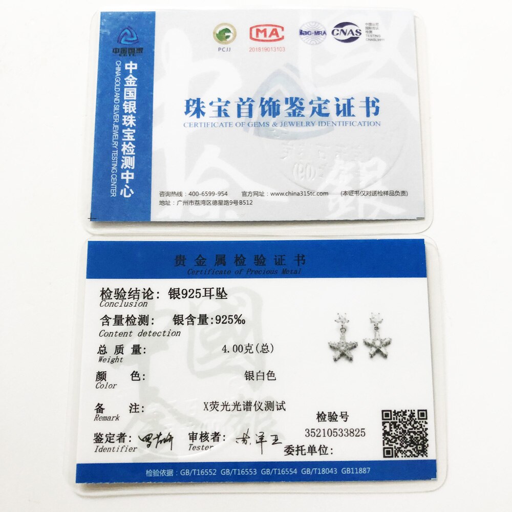 Earring White Stars Shine Trendy Women Gift High Quality 925 Sterling Silver Fashion Jewelry