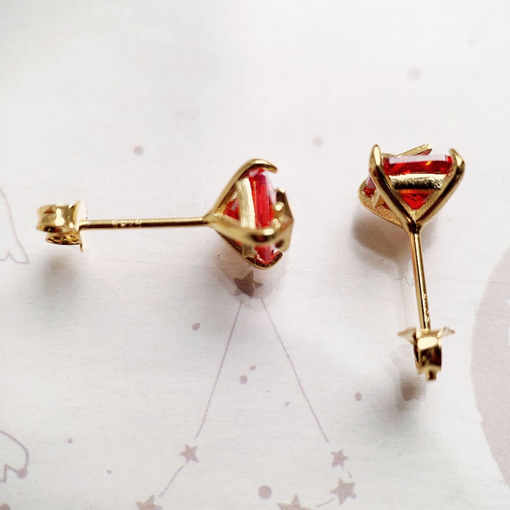 Ear Studs Orange Stone With Star,Europe Style Fine Jewerly For Women,2022 Summer Romantic Gift In 925 Sterling Silver