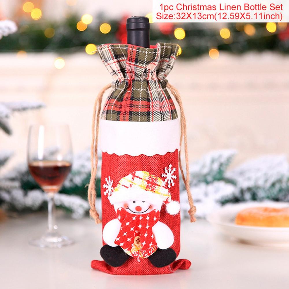 Christmas Snowman Wine Covers Santa Claus 2022 Merry Christmas Kitchen Christmas Decor for Home Table Cristmas New Year 2023