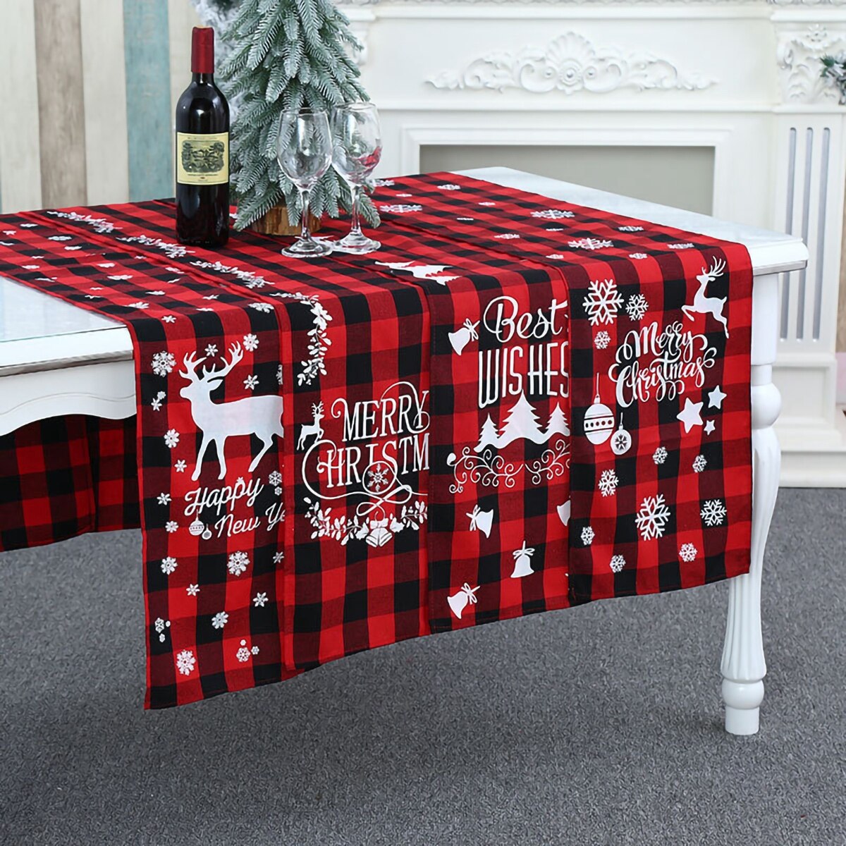 Christmas Elk Snowflake Table Runner Merry Christmas Decor For Home 2022 Xmas Ornaments Navidad Natal New Year's Decor 2023 - anconmall