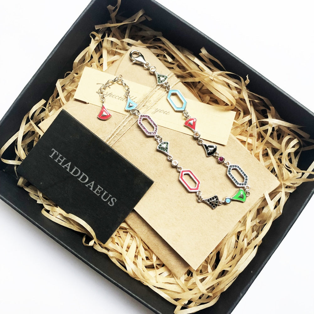 Colorful Asian Ornament Link Chain Far-Eastern Bracelet For Women 925 Sterling Silver Jewelry Feminine Gift