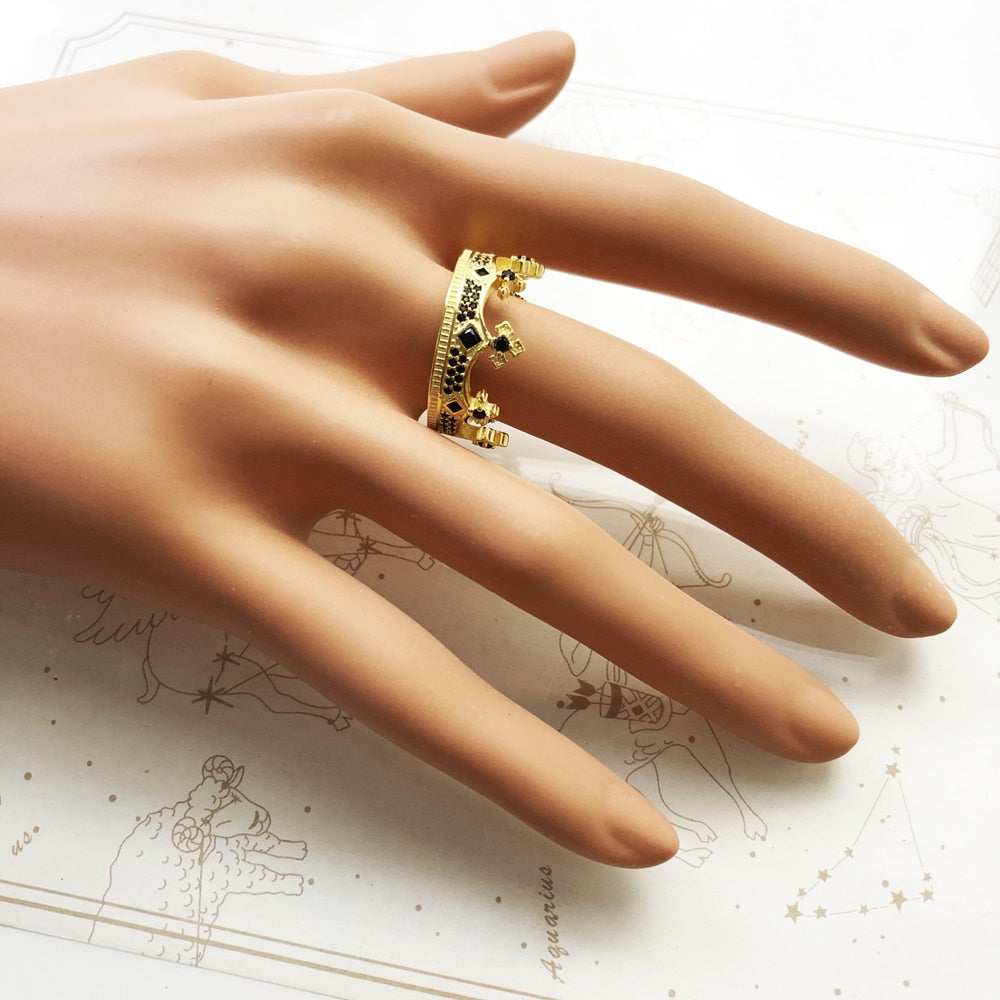 Royal Power Crown Golden Ring in 925 Sterling Silver Victorian Vintage Gift for Men Women Europe Summer New Fine Jewelry