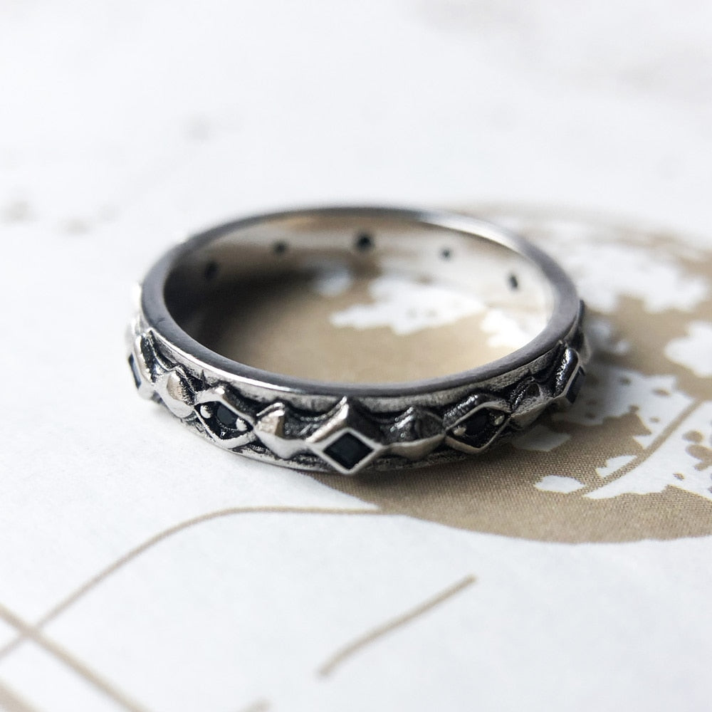 Noble Ring Black Stone Europe Style Detailed Fine Jewelry For Women Men Summer Brand New Vintage 925 Sterling Silver Gift