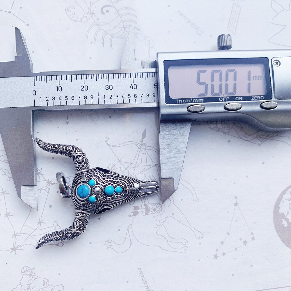 Pendant Blue Bull Head Skull Fashion Punk Ethnic Jewelry Europe 925 Sterling Silver Turquoise Rebel Gift For Woman & Men