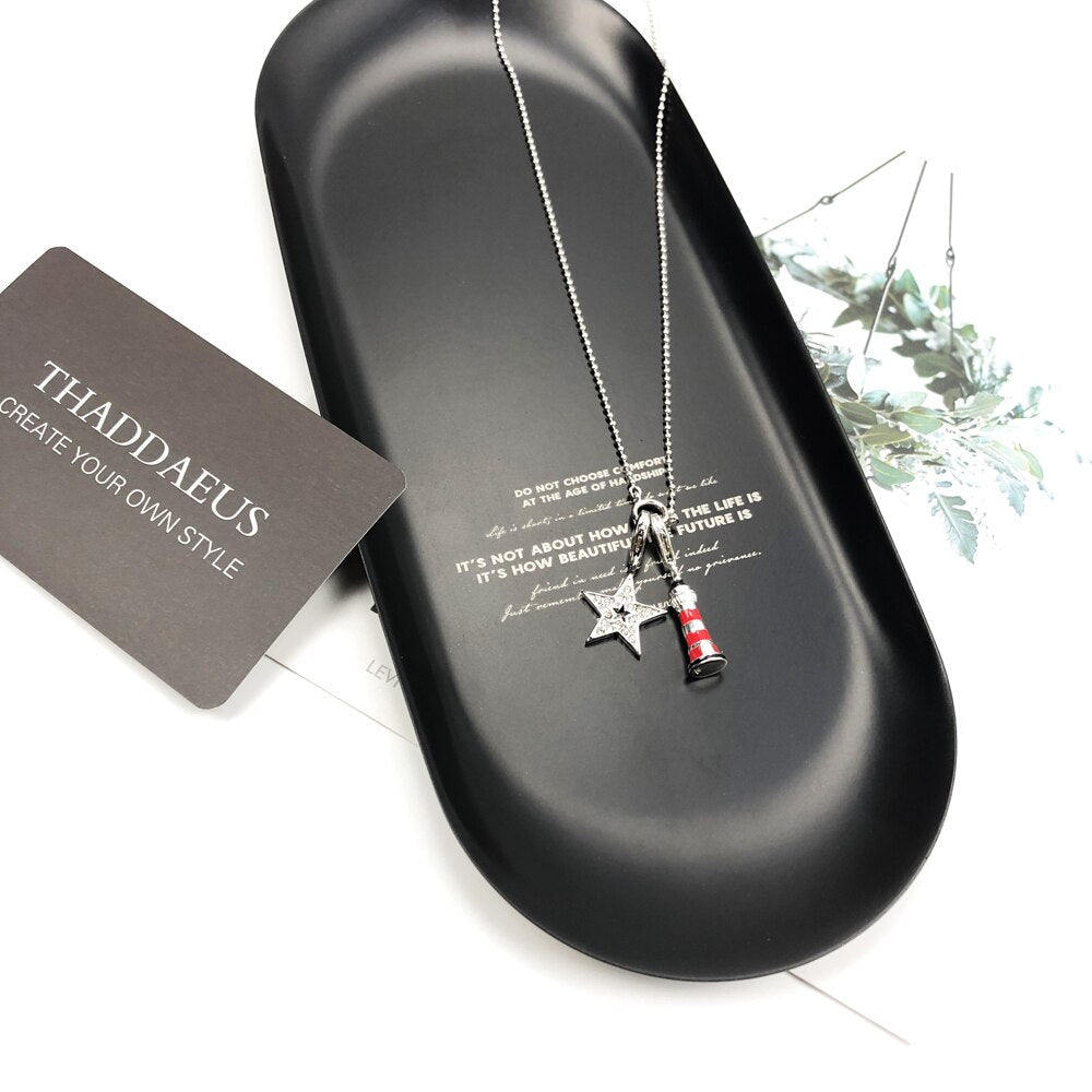 Charm Necklace Star & Lighthouse,Summer  Fashion Jewelry Europe 925 Sterling Silver Bijoux Trendy Gift For Women