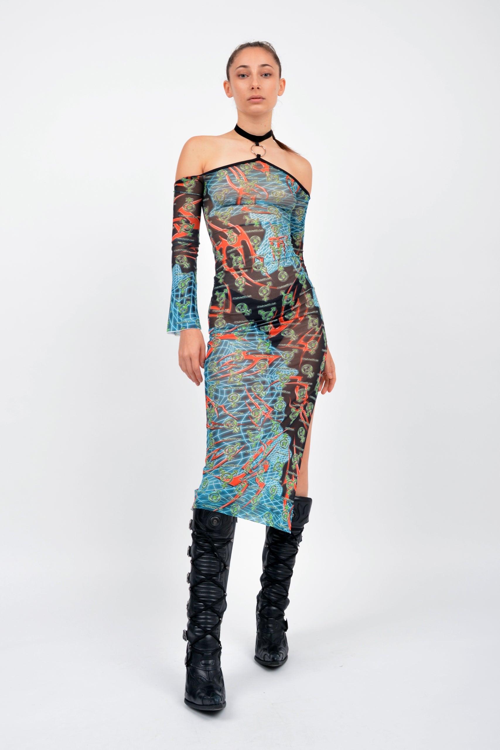 gender spectrum monogram mesh dress