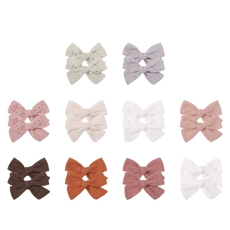 2Pcs/Set Sweet Floral Embroidery Solid Color Bowknot Hair Clips for Kids Baby Girls Alligator Hairpins Headwear Toddlers Hair
