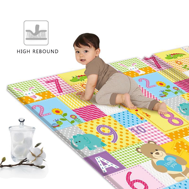 Baby Play Mat Foldable Children Carpet Double-Sided Cartoon Pattern Kids Room Carpet Educational Activity Surface Easy to Carry
