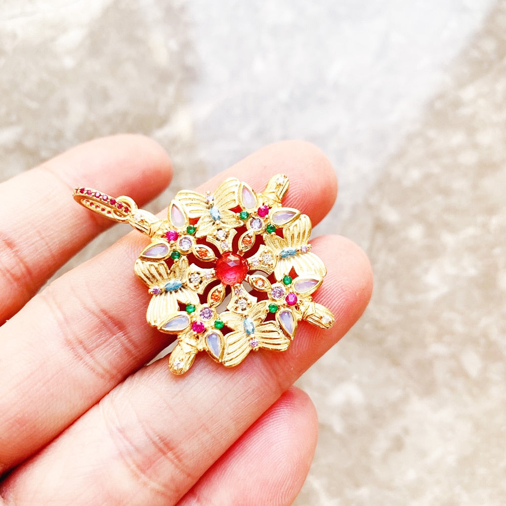 Pendant Amulet Kaleidoscope Butterfly Golden,2022 Summer Brand New Jewelry Europe 925 Sterling Silver Bohemia Gift For Woman