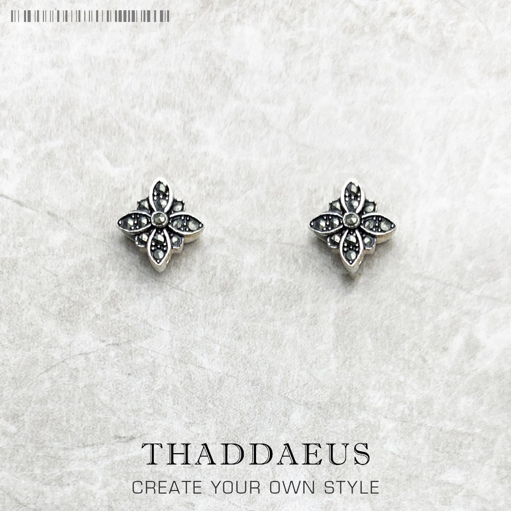 Stud Earrings Marcasite Black Star,Europe Style Glam Fashion Good Jewerly For Women,2017  Gift In 925 Sterling Silver