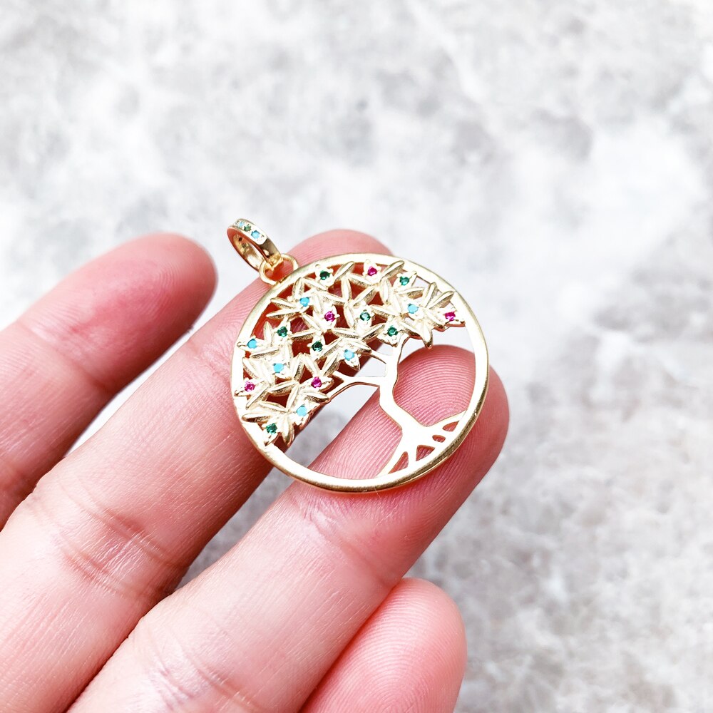 Pendant Colorful Golden Tree New 925 Sterling Silver Fine Jewelry Europe Romantic Accessories Gift For Woman