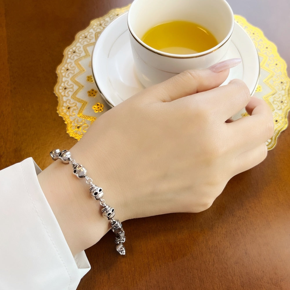 Skulls Link Chain Bracelets Punk 925 Sterling Silver Fashion Rebel Street Jewelry Europe Gift For Men Women