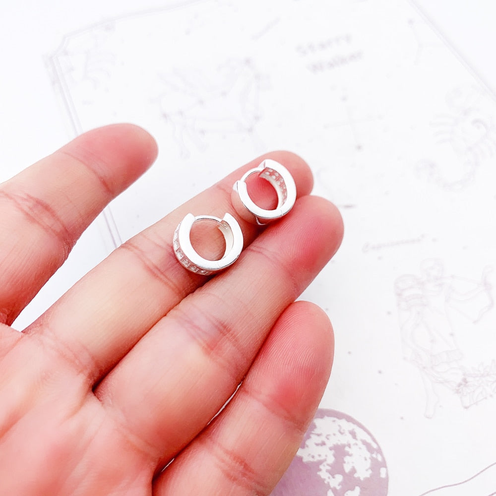 Creole White Stone Hinged Hoop Earrings Gift In 925 Sterling Silver,Europe Style Glam Trendy Fashion Fine Jewerly For Women