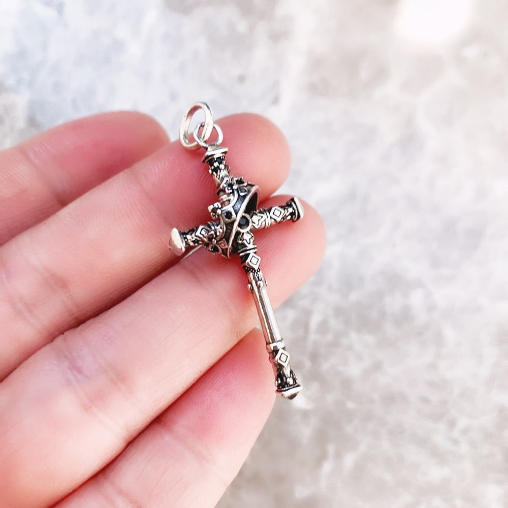 Pendant Majestic Cross & Crown Jewelry Europe 925 Sterling Silver Symbolism Promises Shield And Certaint Gift For Woman Men