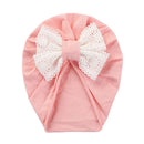 Baby Girl Turban Bow Hats Breathable Hat Headdress w/ Pure Color Comfort Beanie Skin Friendly Hand Wash Newborn Head