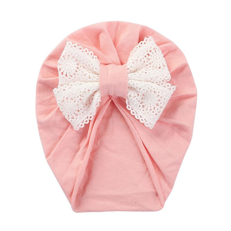 Baby Girl Turban Bow Hats Breathable Hat Headdress w/ Pure Color Comfort Beanie Skin Friendly Hand Wash Newborn Head