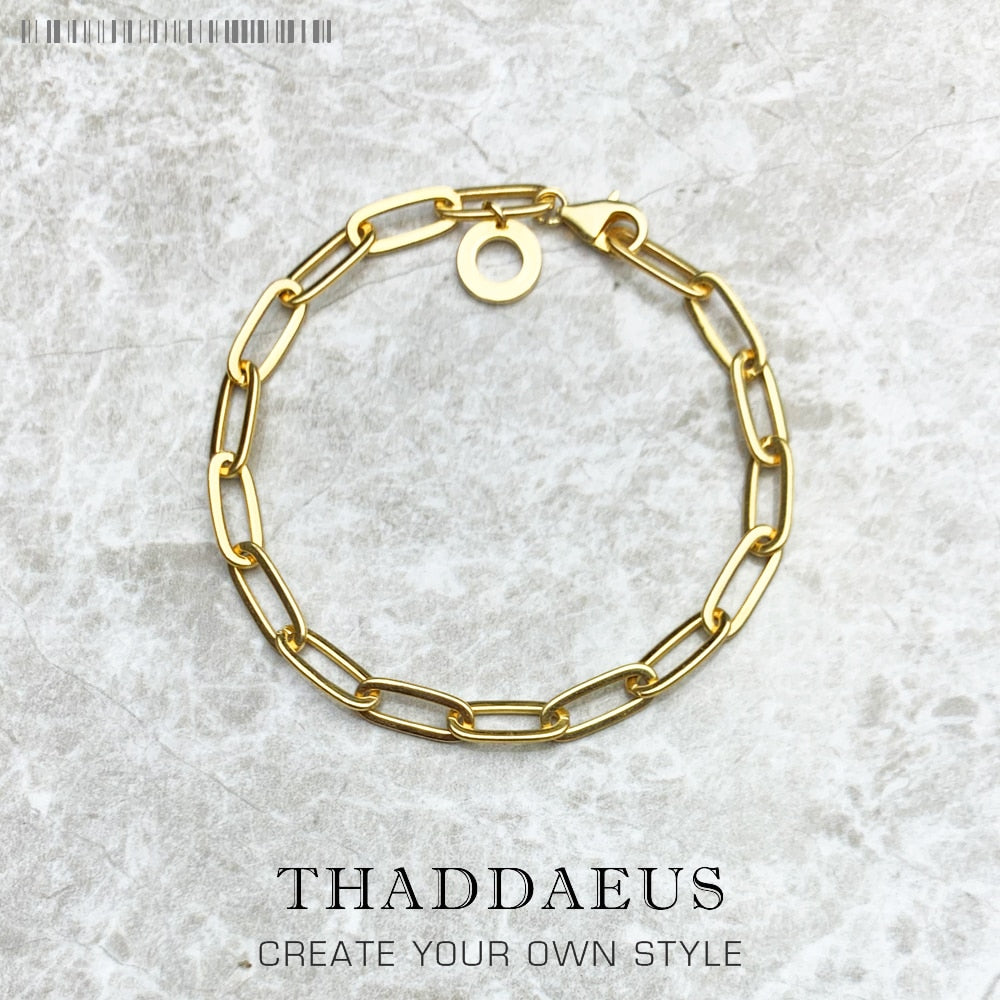 Golden Link Chain Charm Bracelets Summer New Ethnic Gift for Women Men,Europe 925 Sterling Silver Fashion Jewelry Acessorie