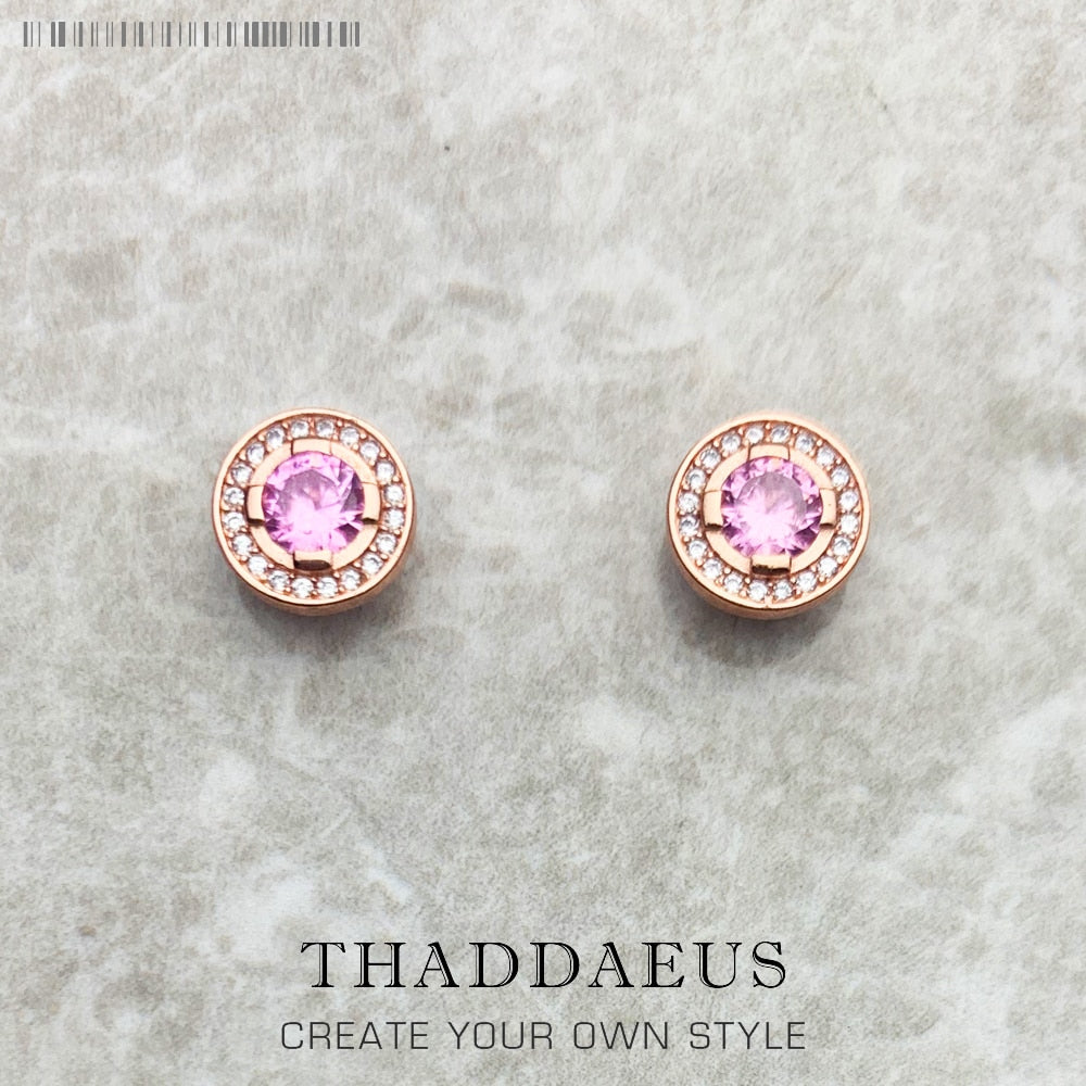 Light of Luna Pink Round Ear Studs Earrings Europe Style Fashion Jewerly For Women Gift In 925 Sterling Silver