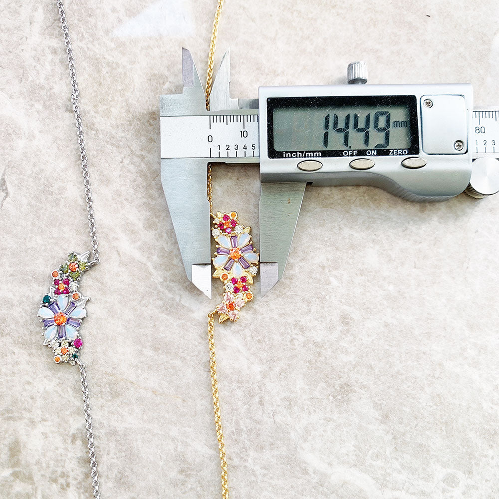 Necklace Flowers Colourful Stones Brand New Link Chain Fine Jewelry Europe 925 Stering Silver Romantic Gift For Women