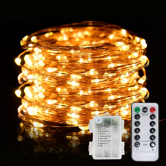 10M 100LED Copper Wire String Fairy Lights Garland for Christmas Party Wedding Decoration Holiday Outdoor Lamp Remote Control