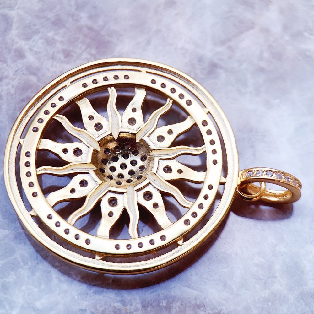 Pendant Gold Color Amulet Sun,Fashion Glam 925 Sterling Silver Jewelry Europe Accessories Gift For Men Woman