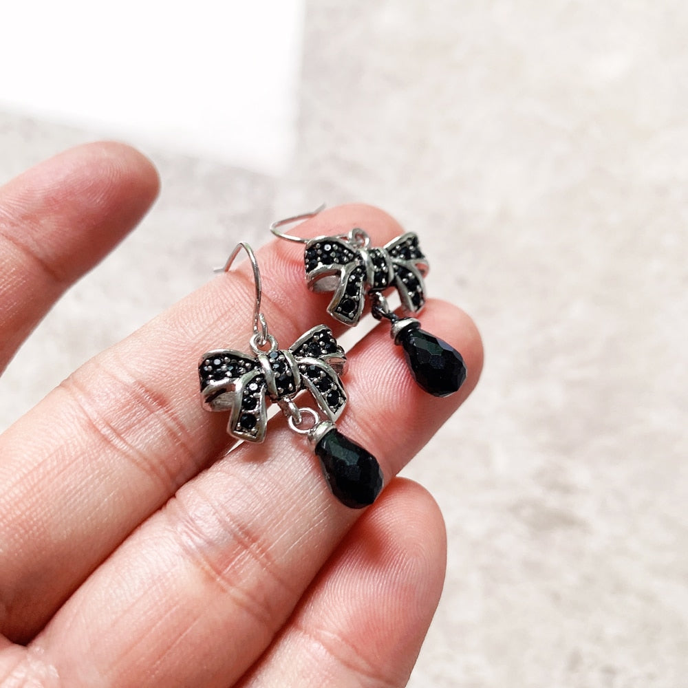 Bow Knot Water Drop Earrings Europe Style Fine Jewerly Romantic New 925 Sterling Silver Gift For Women