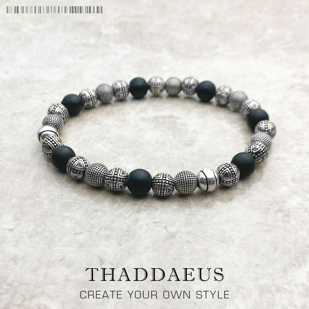 Bracelets Cross Beads &amp; Obsidian For Rebel Men Trendy Gift Europe Style Heart Masculine 925 Sterling Silver Jewelry
