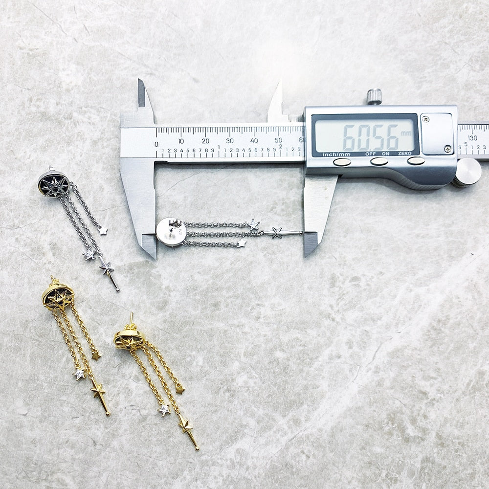 Earrings Royalty Star With Stones,Europe Fine Jewelry For Women,2023 Winter Lucky Gift In Sterling Silver 925