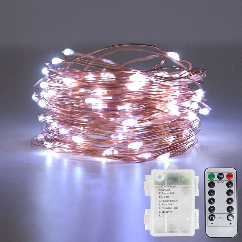 10M 100LED Copper Wire String Fairy Lights Garland for Christmas Party Wedding Decoration Holiday Outdoor Lamp Remote Control