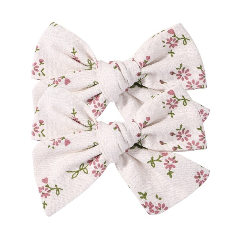 2Pcs Pastoral Vintage Floral Print Bowknot Hair Clips for Kids Baby Girls Cute Alligator Hairpins Barrettes Headwear