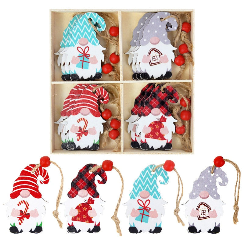 9/12pcs Christmas Tree Decorations Gnomes Wooden Pendants Ornaments Navidad 2022 New Year Gift Xmas Decorations for Home Noel
