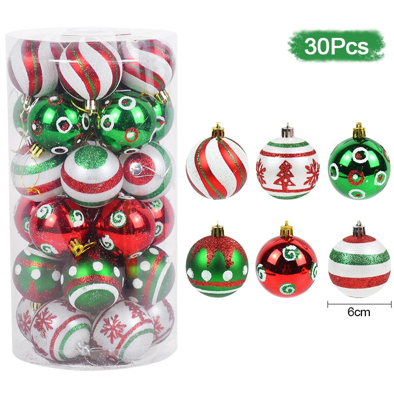 30Pcs 6cm Christmas Tree Balls Ornament Red White Hanging Pendant Christmas Decorations For Home 2022 Navidad New Year 2023 Gift
