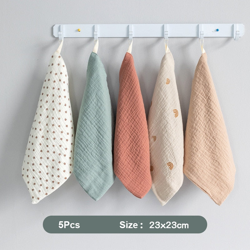 hibobi 3/5Pcs Baby Square Towel Feeding Towel Saliva Towel 100% Cotton Muslin Square Towel Solid Newborn Boys Girls Washcloth