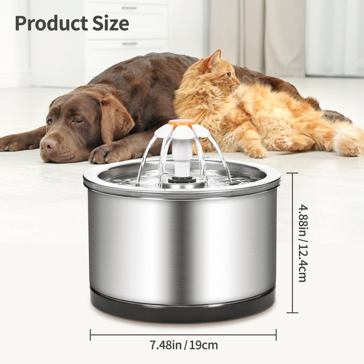 2.5L Stainless Steel Cat Water Fountain USB Pet Dog Drinking Bowl Automatic Feeders Dispenser Super Quiet Drinker Feeder Filter