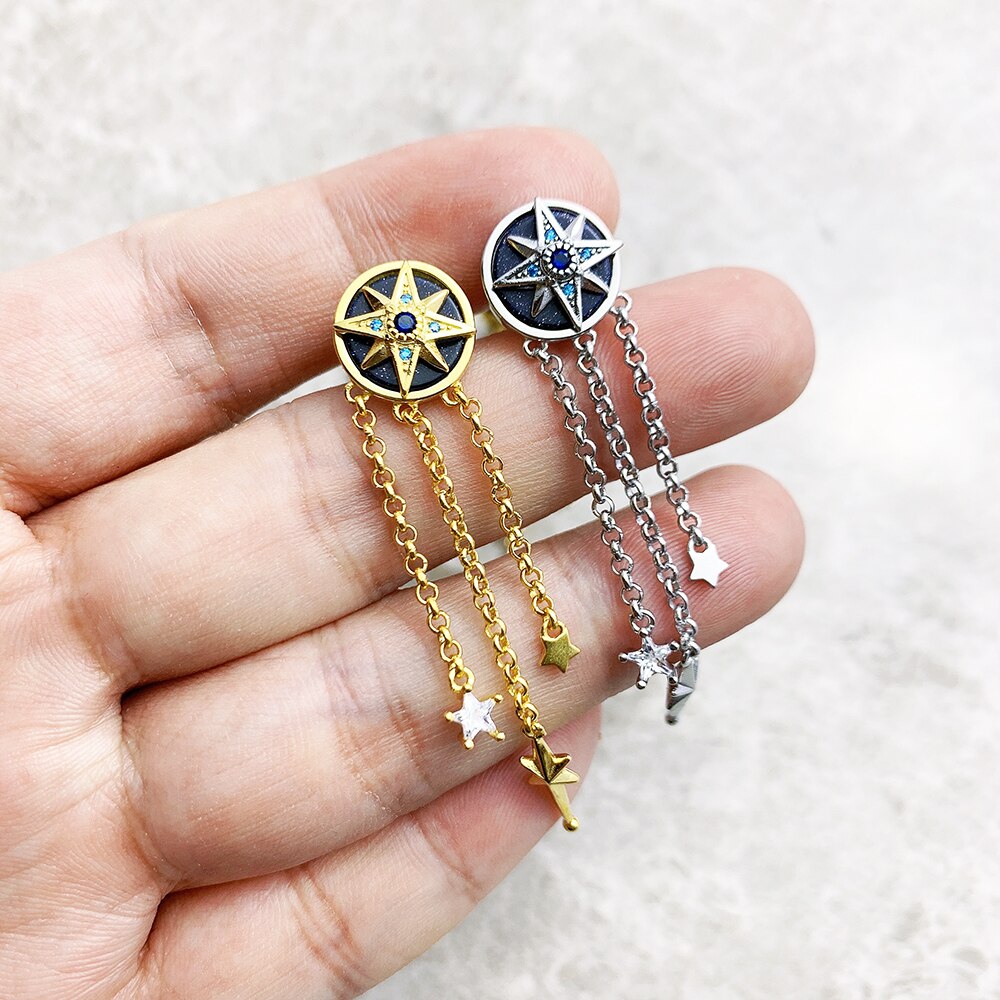 Earrings Royalty Star With Stones,Europe Fine Jewelry For Women,2023 Winter Lucky Gift In Sterling Silver 925