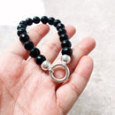 Faceted Onyx Black Beads Bracelets Summer Brand New Trendy Gift for Women in 925 Sterling Silver Fine Jewelry