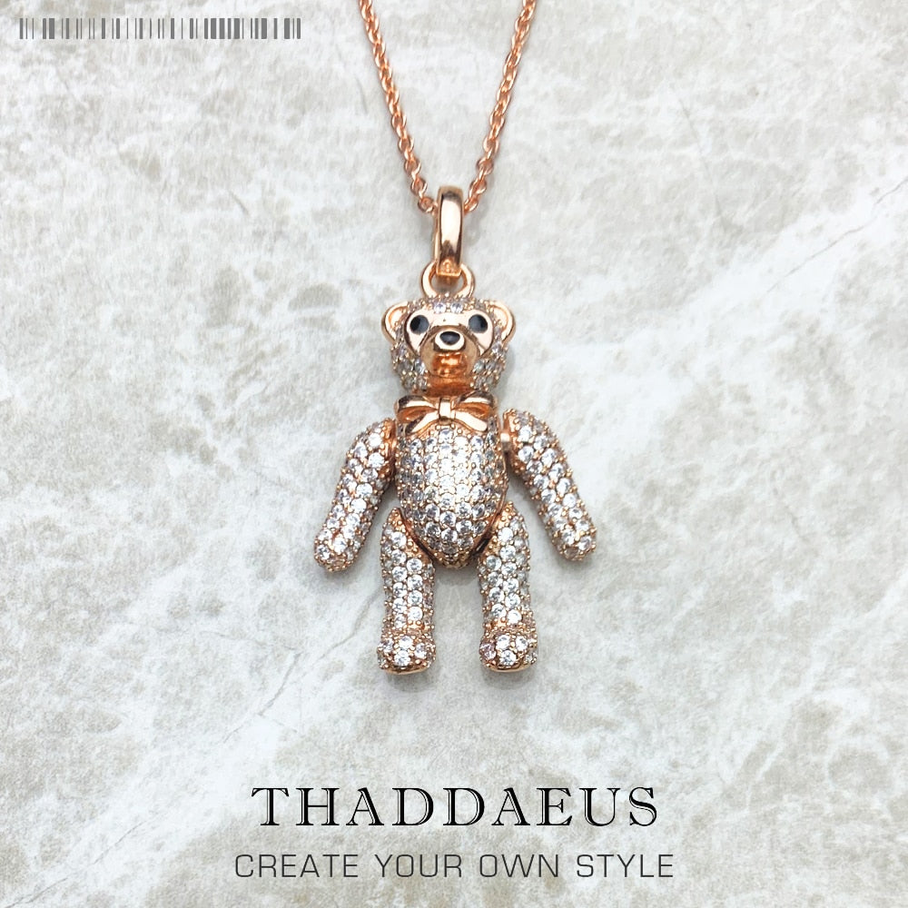 Necklace Rose Gold Teddy Bear Summer Brand New Cute Fine Jewelry Europe 925 Sterling Silver Gift For Women
