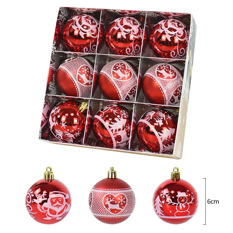 9Pcs 6cm Christmas Tree Balls Hanging Bauble Ornaments Pendant Christmas Decorations for Home New Year Gift Box Navidad Natal