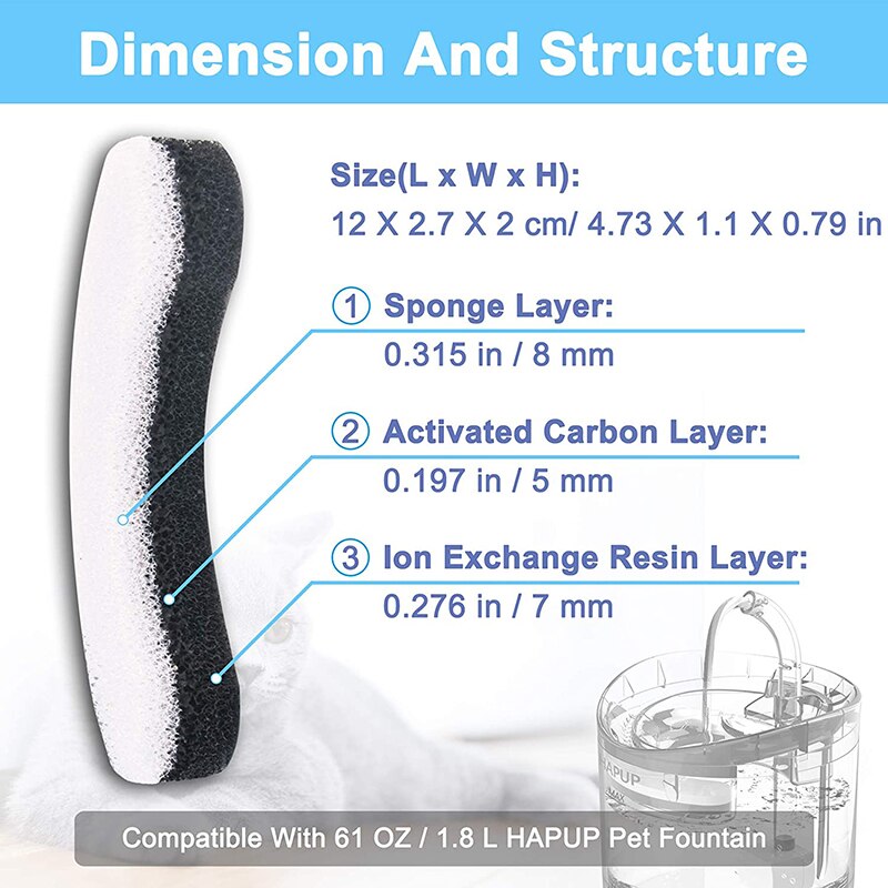 4/8/12PCS Cat Water Fountain Replacement Filters for WF050/WF060 Activated Carbon Filter for Pet Automatic Drinking Feeder Bowl