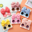 1Set Children Baby Girls Sunglasses Hair Band Set Solid Color Cartoon Glasses Knot Bow Headband Photo Props Gifts